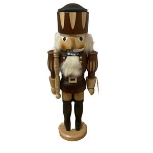 Christian Ulbricht Seiffener Nutcracker 15.5" Germany Natural Wood Half Mustache